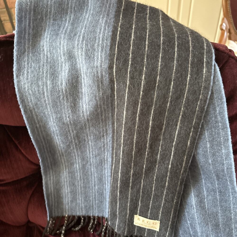 Begg & Co Scotland Navy Lambswool Angora Scarf 75/25 Fringe 62"x12.5" Luxury